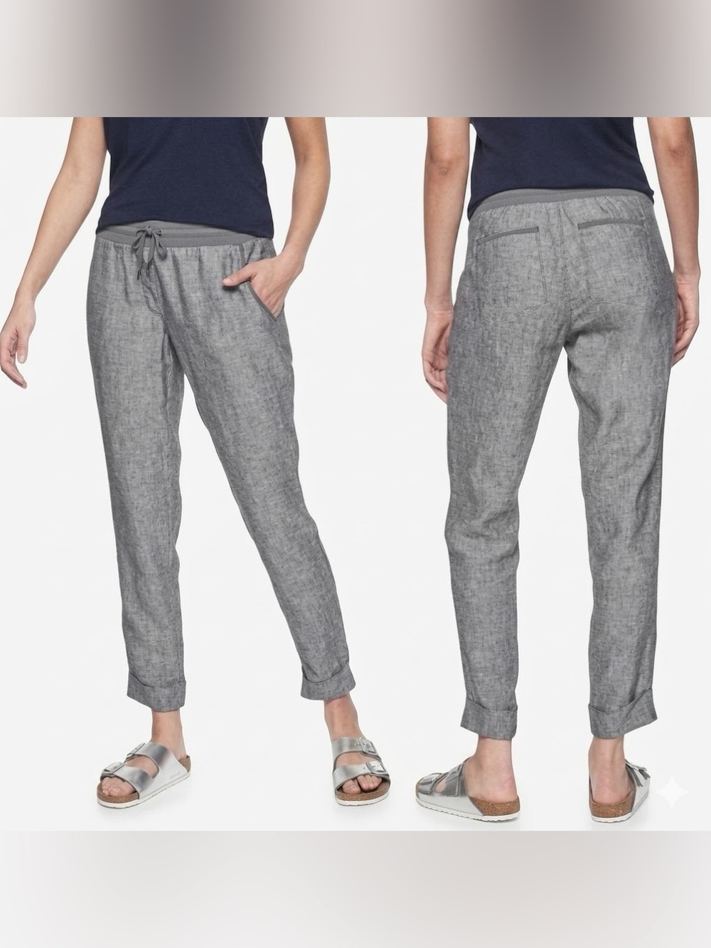 NWOT Athleta Bali Linen Drawstring Jogger Pants Gray 100% Linen Size 6